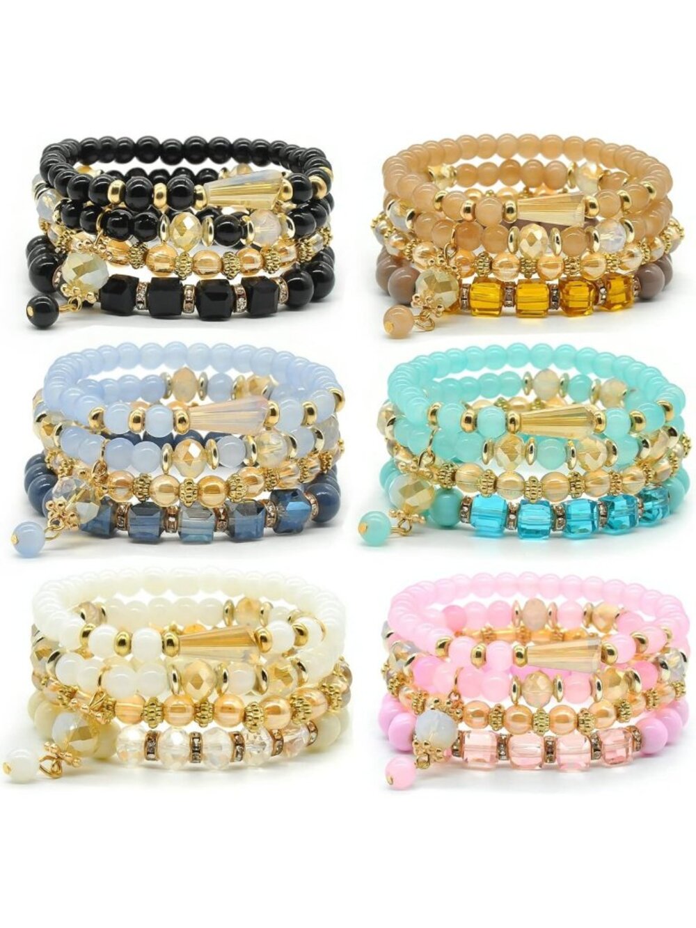 Bohemian Stackable Bracelet Sets - 6 Multi-Color Stretch Bracelets for Women